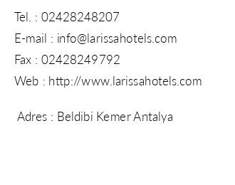 Larissa Hotel Beldibi iletiim bilgileri